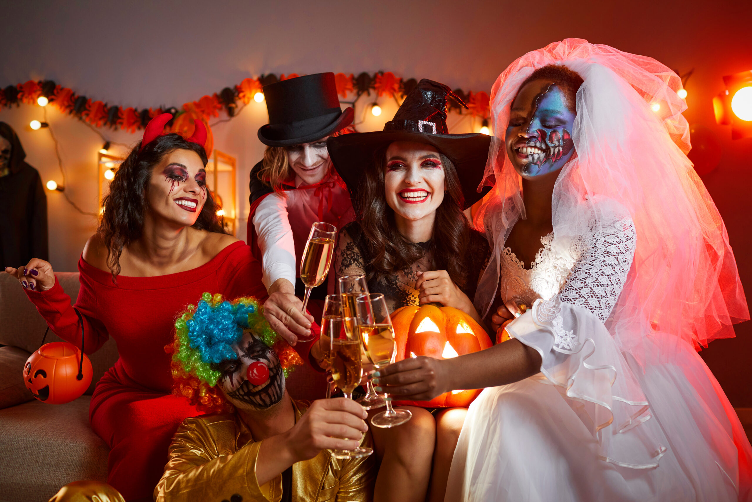 people in costume at halloween party