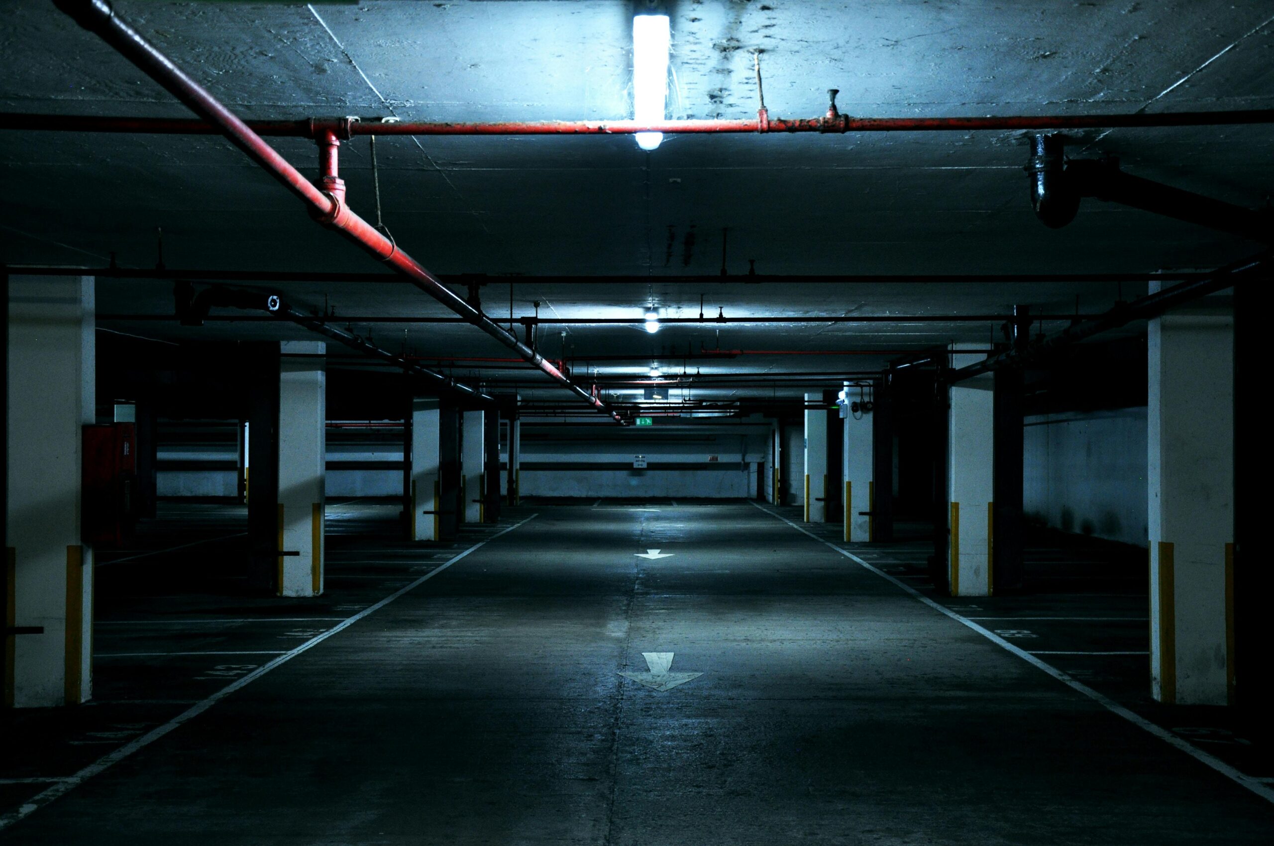 dark parking garage